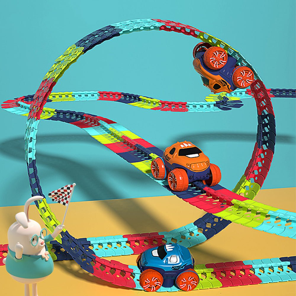 Changeable Track In The Dark Track with LED Light-Up Race Car | Flexible Track Toy | 92
