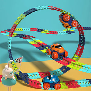Changeable Track In The Dark Track with LED Light-Up Race Car | Flexible Track Toy | 92
