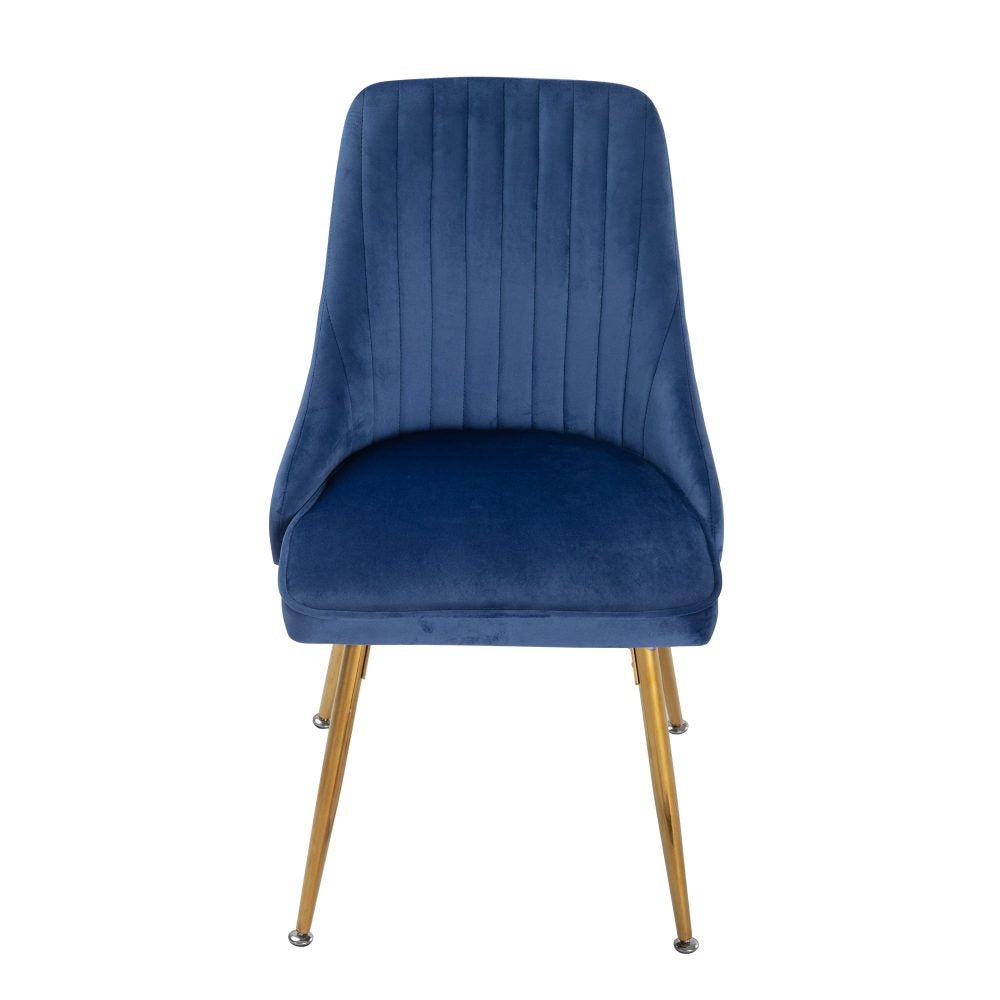 Viva Forever | Set of 2 Blue Velvet Dining Chairs | Art Deco Design | Gold Metal Legs