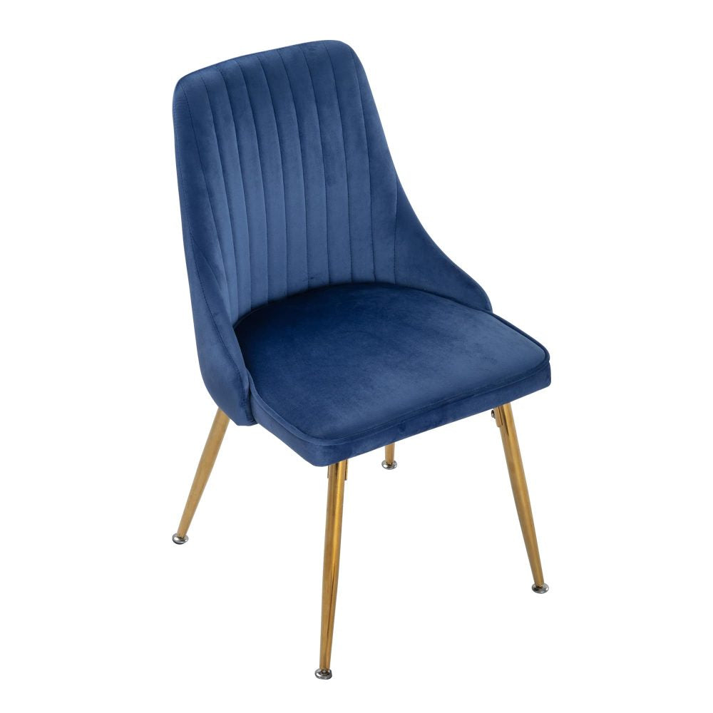 Viva Forever | Set of 2 Blue Velvet Dining Chairs | Art Deco Design | Gold Metal Legs