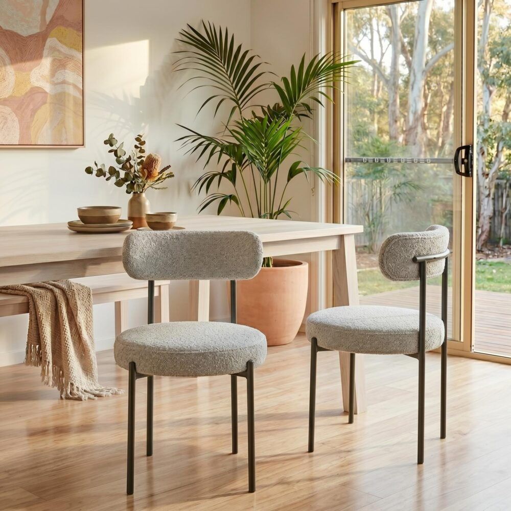 Luxe Boucle Cushioned Elsa Dining Chairs | White Quartz
