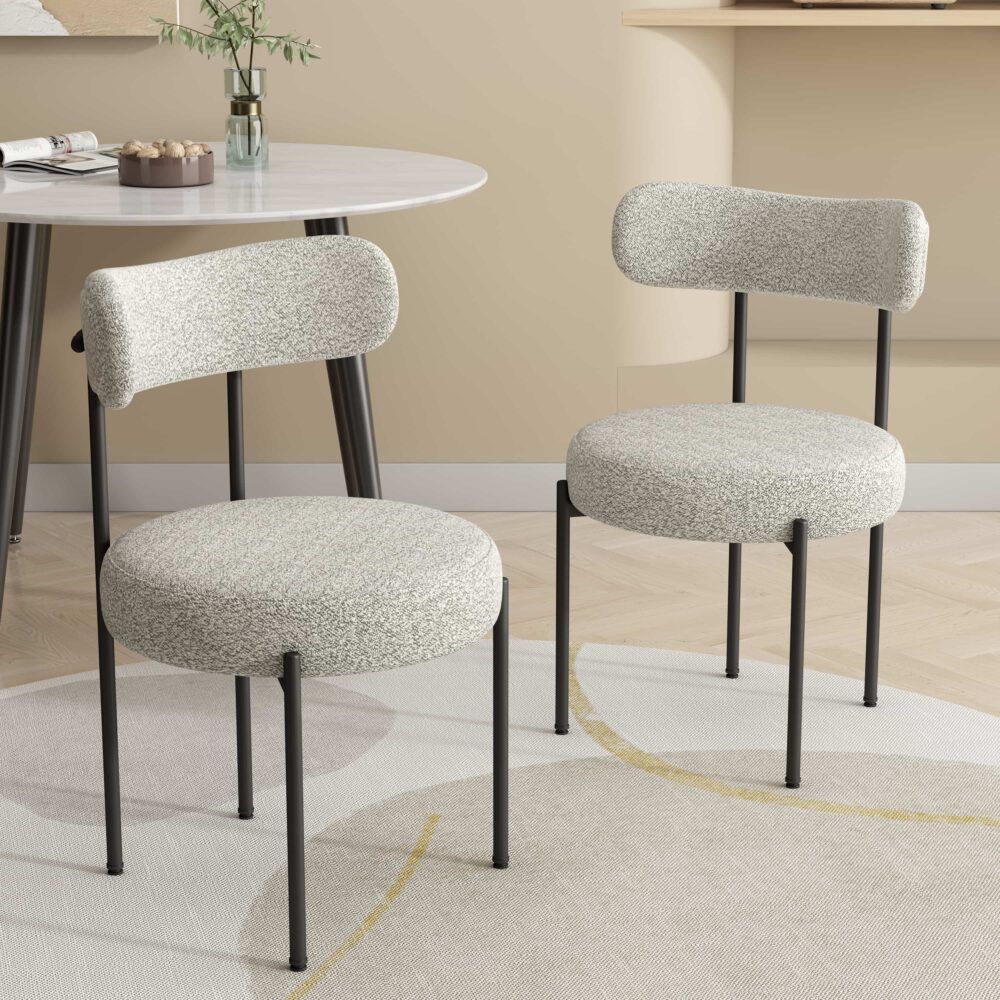 Luxe Boucle Cushioned Elsa Dining Chairs | White Quartz
