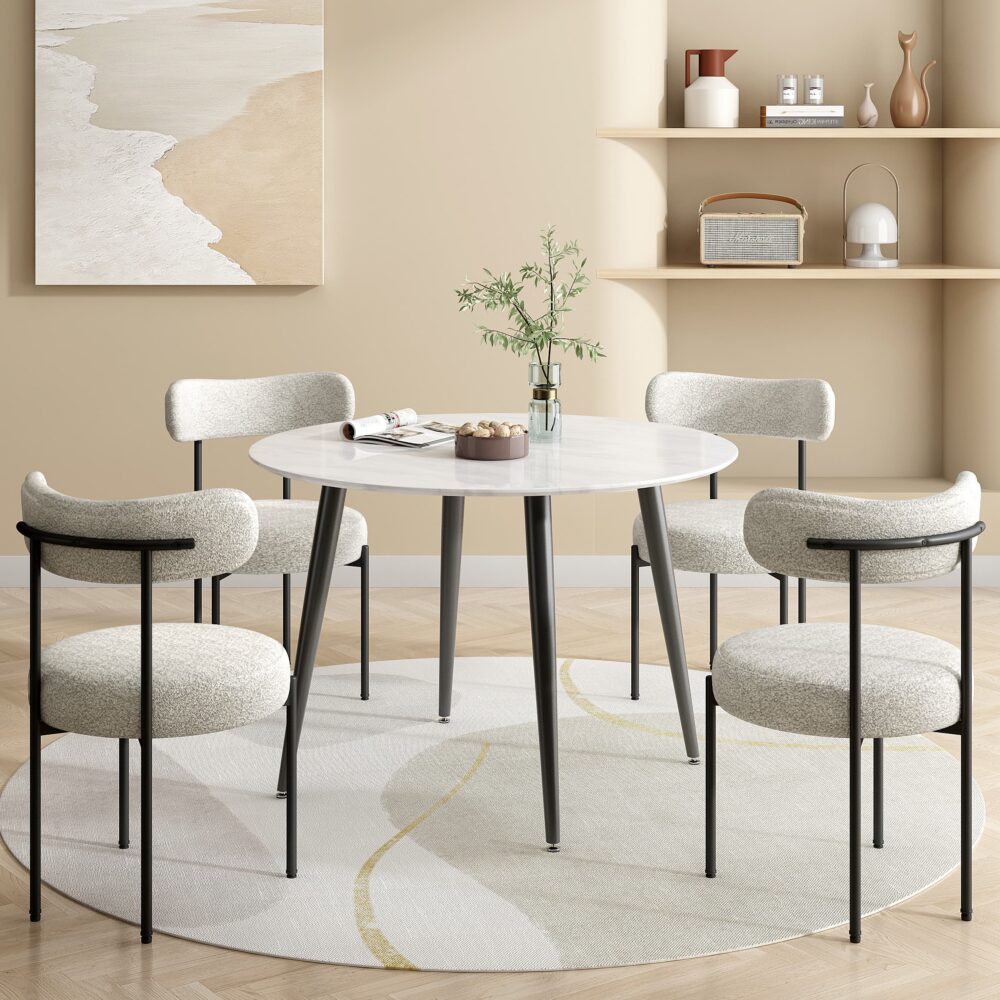 Luxe Boucle Cushioned Elsa Dining Chairs | White Quartz