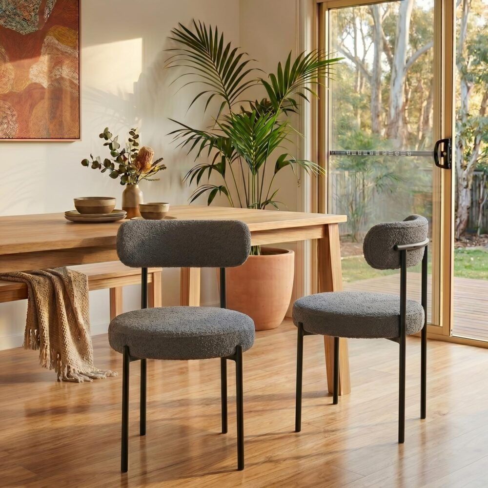 Plush Boucle Cushioned Elsa Dining Chairs | Slate Grey