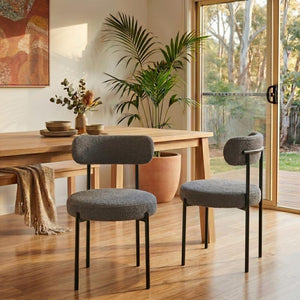Plush Boucle Cushioned Elsa Dining Chairs | Slate Grey