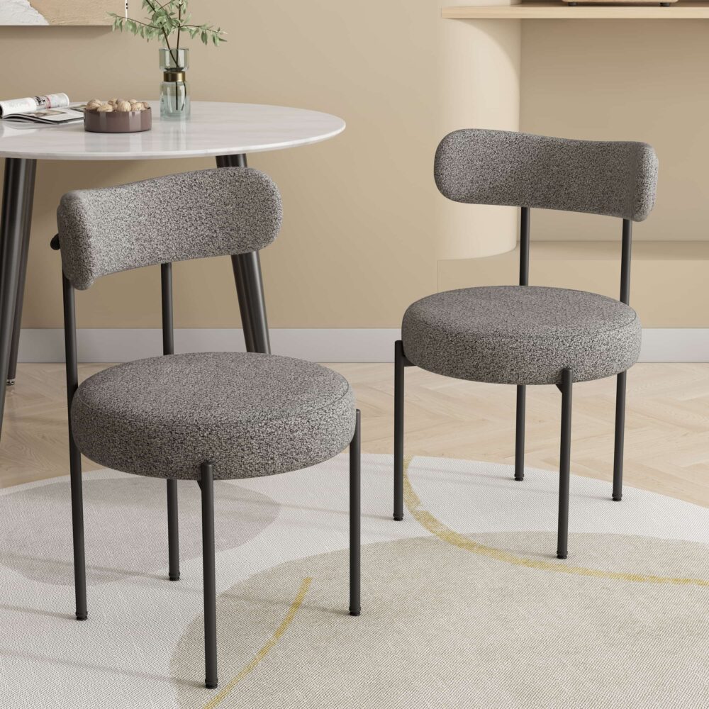 Plush Boucle Cushioned Elsa Dining Chairs | Slate Grey
