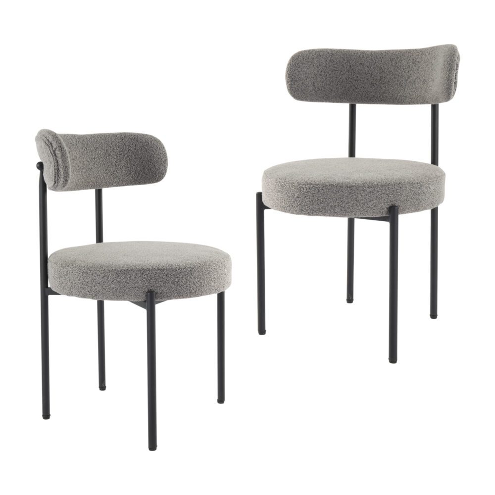 Plush Boucle Cushioned Elsa Dining Chairs | Slate Grey