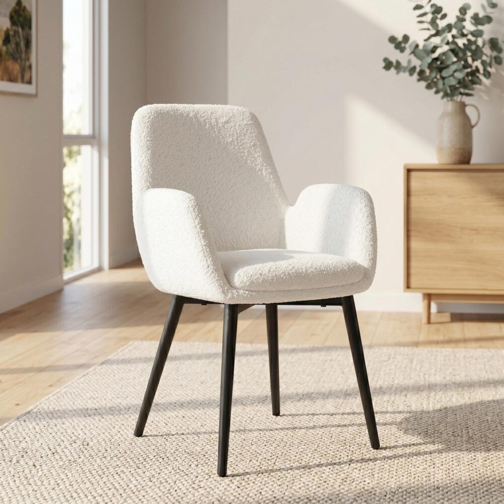 Boucle – Teddy Sherpa Fabric Bliss Armrest Dining Chair Ensemble
