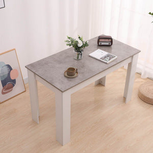 Grey Rectangular Dining Table with 4x Blue Velvet Chairs