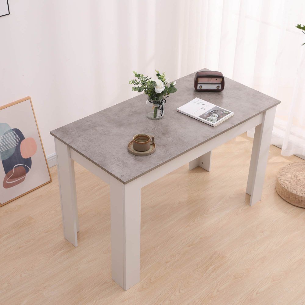 Grey Rectangular Dining Table with 4x Green Velvet Chairs