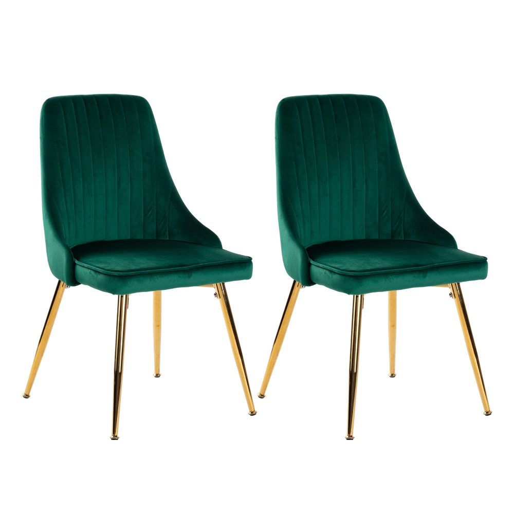 Grey Rectangular Dining Table with 4x Green Velvet Chairs