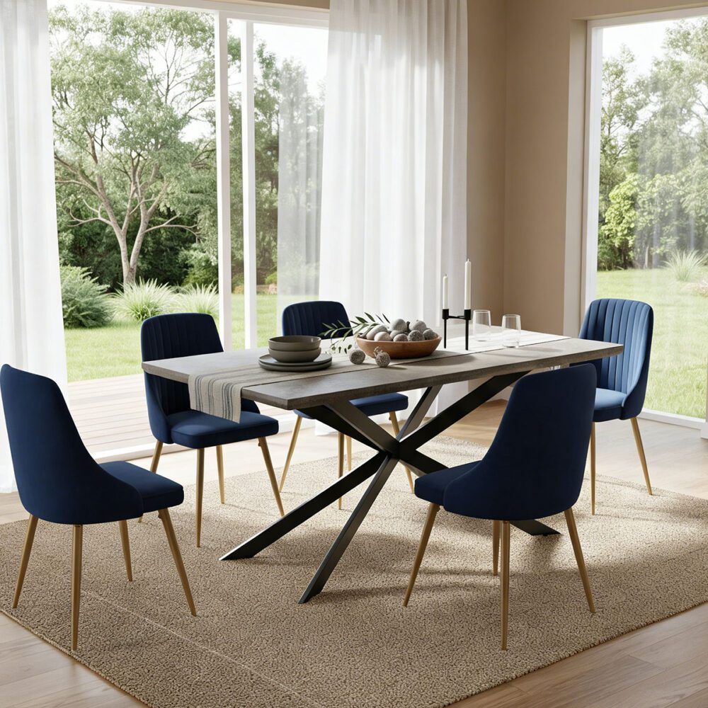 Velvet & Navy Chair Dining Set | Dining Delight