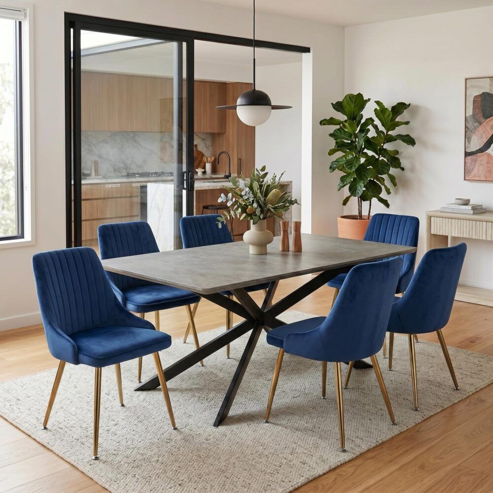 Velvet & Navy Chair Dining Set | Dining Delight