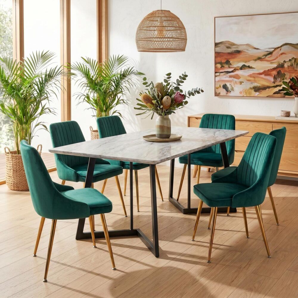 Velvet Dining Set | Marbleous Green