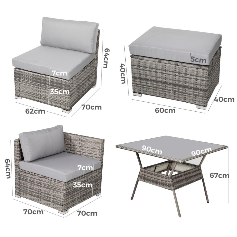 8PC Outdoor Dining Set | Wicker Table & Chairs | Grey