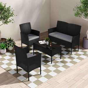4 Seater Wicker Outdoor Lounge Set - Black