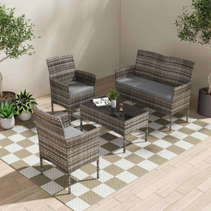 4 Seater Wicker Outdoor Lounge Set – Mixed Grey
