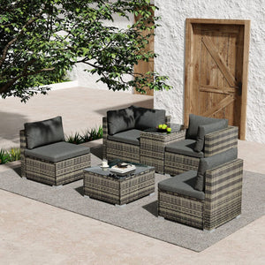 Outdoor Modular Lounge Sofa with Wicker End Table Set