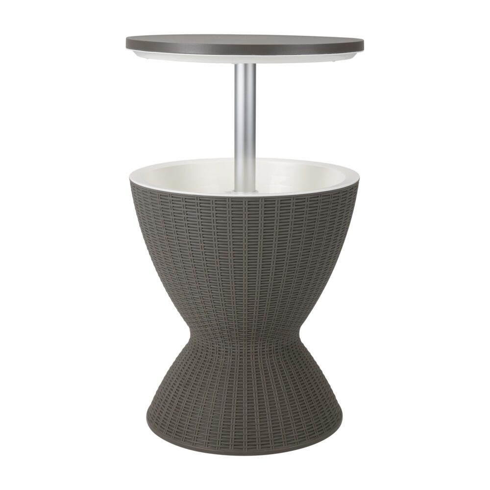 Ice Bucket Table | Taupe Finish | Outdoor Cooler Table | Multi-Functional Patio Furniture