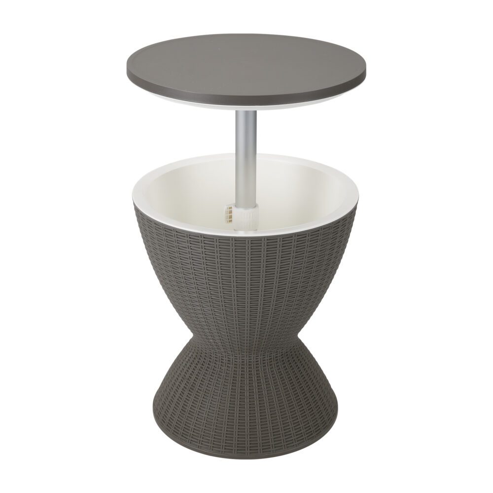 Ice Bucket Table | Taupe Finish | Outdoor Cooler Table | Multi-Functional Patio Furniture
