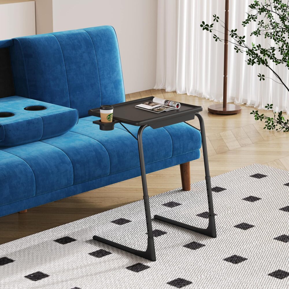 Adjustable Foldable Table Tray Laptop Desk | Removable Cup Holder | Black
