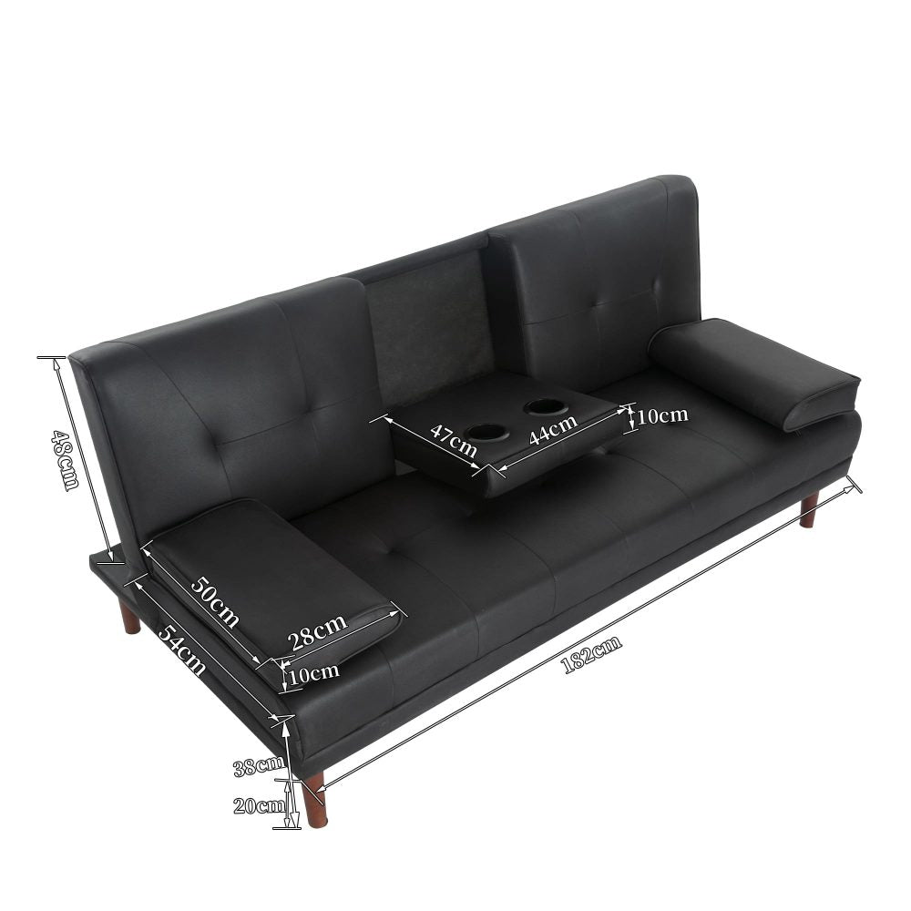 3 Seater Adjustable Sofa Bed with Cup Holder | Black