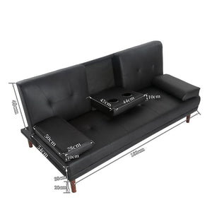 3 Seater Adjustable Sofa Bed with Cup Holder | Black