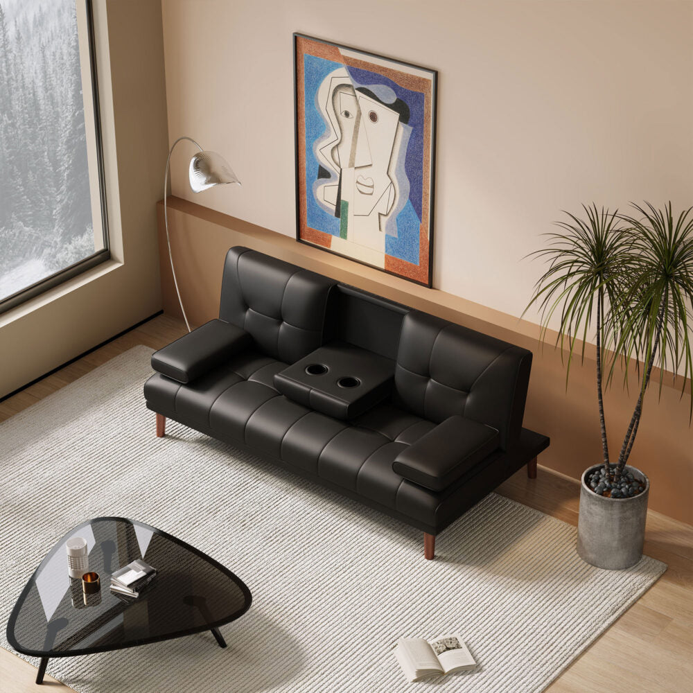 3 Seater Adjustable Sofa Bed with Cup Holder | Black