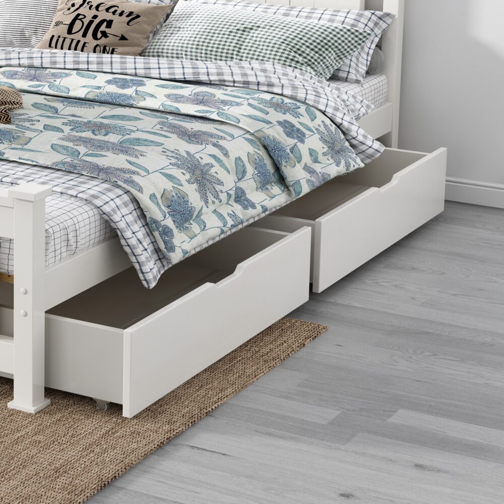 2x Wooden Bed Frame Storage Trundle Drawers | White