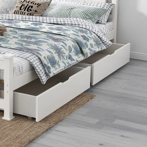 2x Wooden Bed Frame Storage Trundle Drawers | White