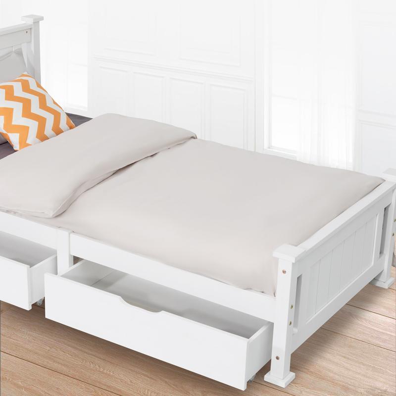 2x Wooden Bed Frame Storage Trundle Drawers | White