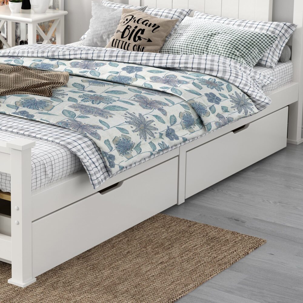 2x Wooden Bed Frame Storage Trundle Drawers | White