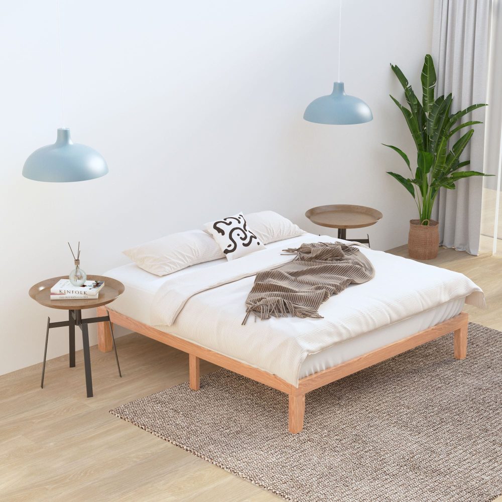 Warm Wooden Natural Bed Base Frame | Double