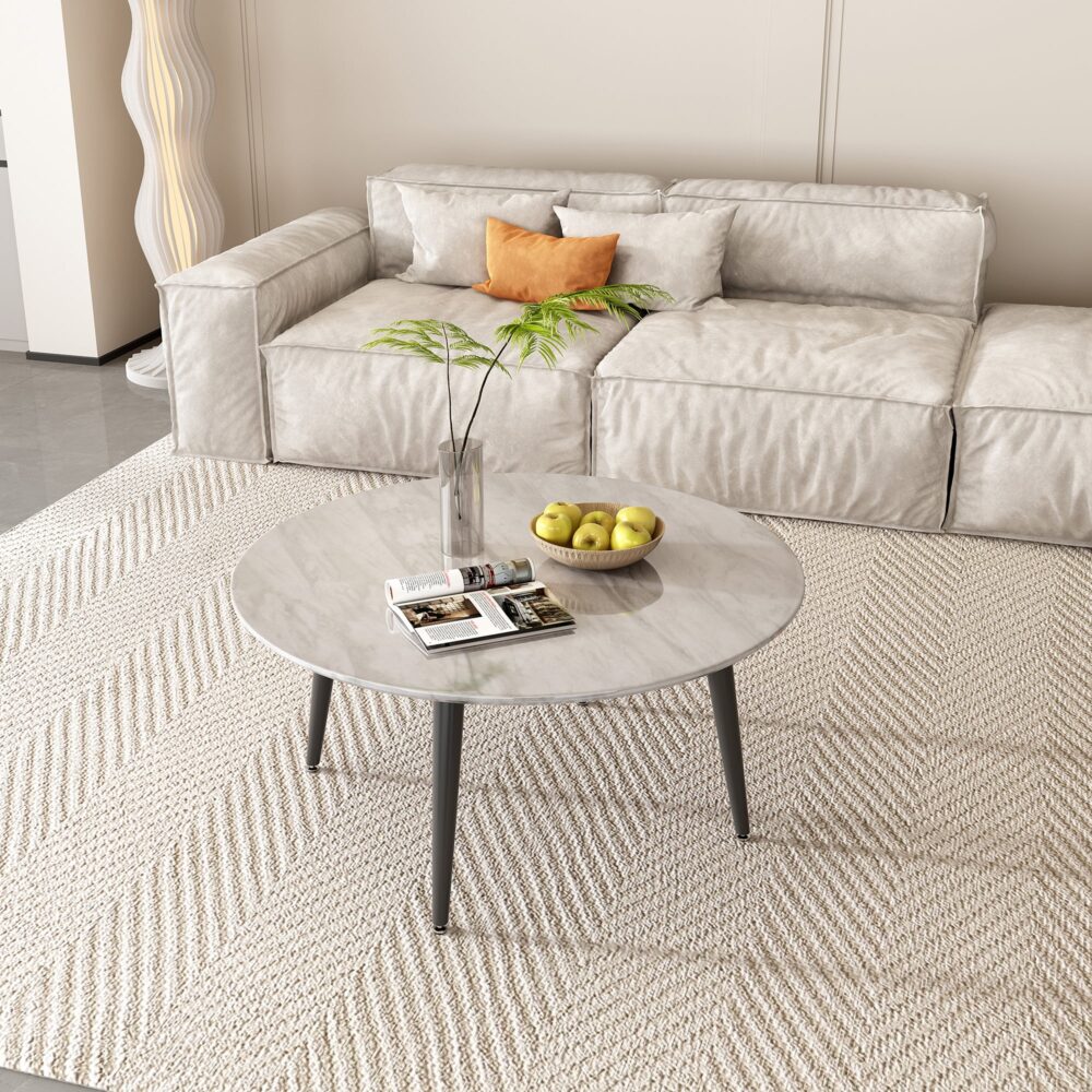 Minimalist Marble Effect Round Coffee Table | Sleek & Modern