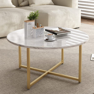 White Marble Effect Round Coffee Table | Gold Legs | Luxurious Style