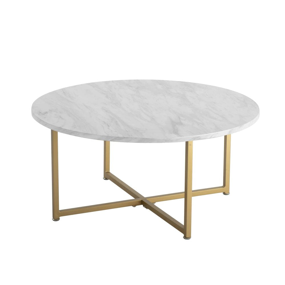 White Marble Effect Round Coffee Table | Gold Legs | Luxurious Style