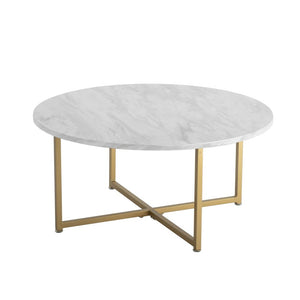 White Marble Effect Round Coffee Table | Gold Legs | Luxurious Style