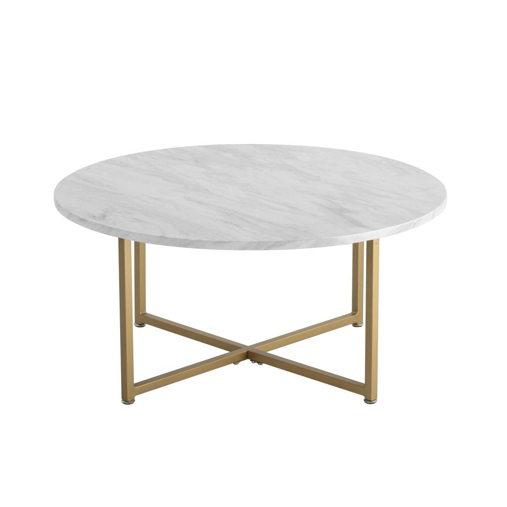 White Marble Effect Round Coffee Table | Gold Legs | Luxurious Style