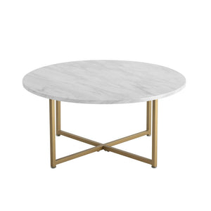 White Marble Effect Round Coffee Table | Gold Legs | Luxurious Style