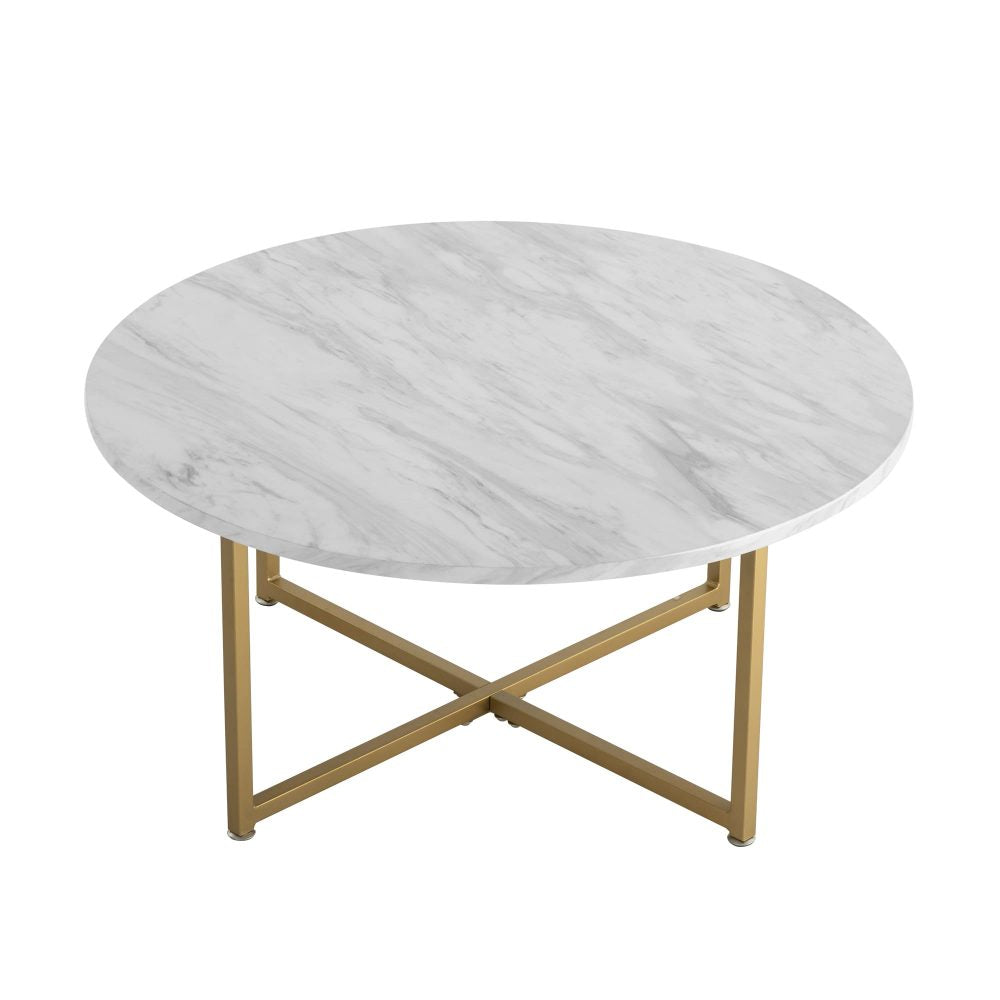 White Marble Effect Round Coffee Table | Gold Legs | Luxurious Style