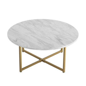 White Marble Effect Round Coffee Table | Gold Legs | Luxurious Style