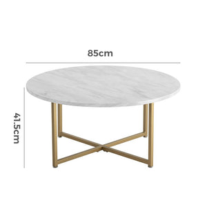 White Marble Effect Round Coffee Table | Gold Legs | Luxurious Style