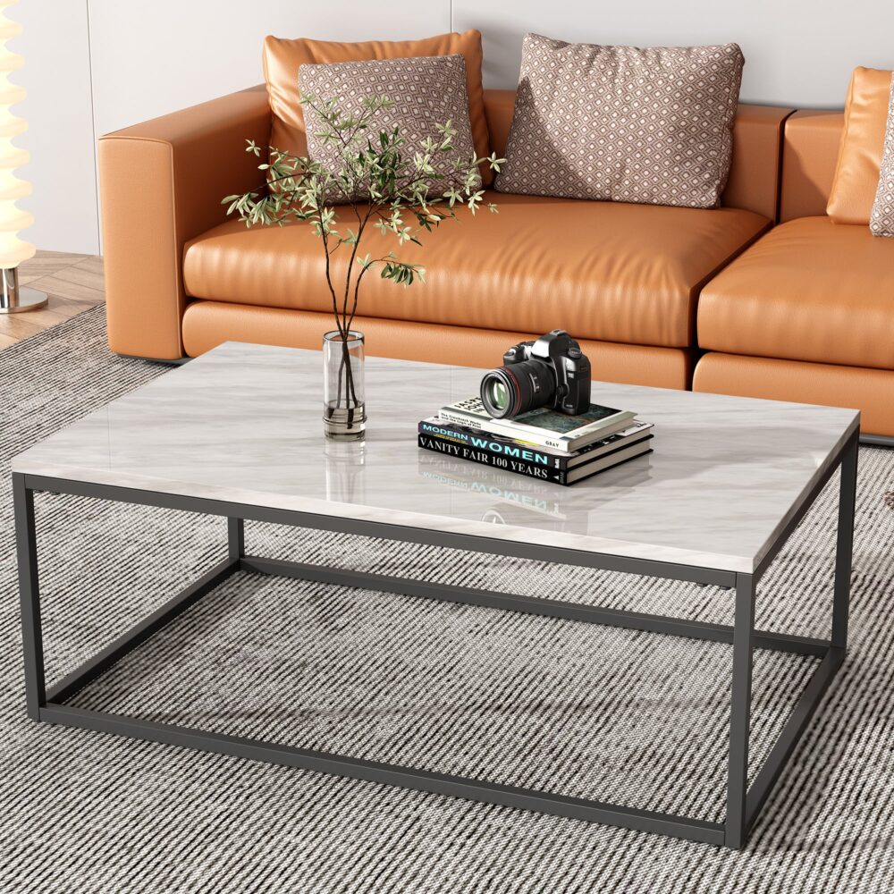 Industrial Style Marble Effect Rectangular Coffee Table | Contemporary Design