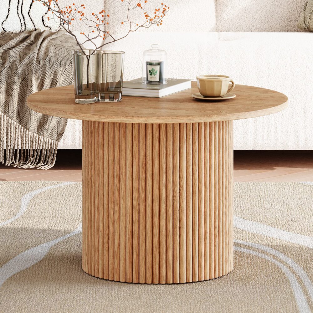 Luxe Ribbed Round Coffee Table | Wooden | Elegant Design