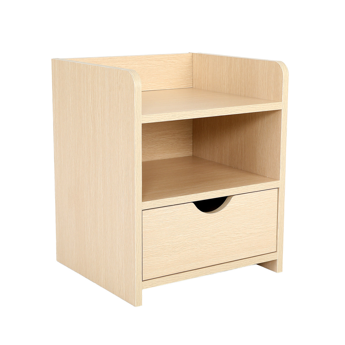 Bedside Table | Side Storage Cabinet | Nightstand | Bedroom 1 Drawer | 2 Shelf | LARK | Oak