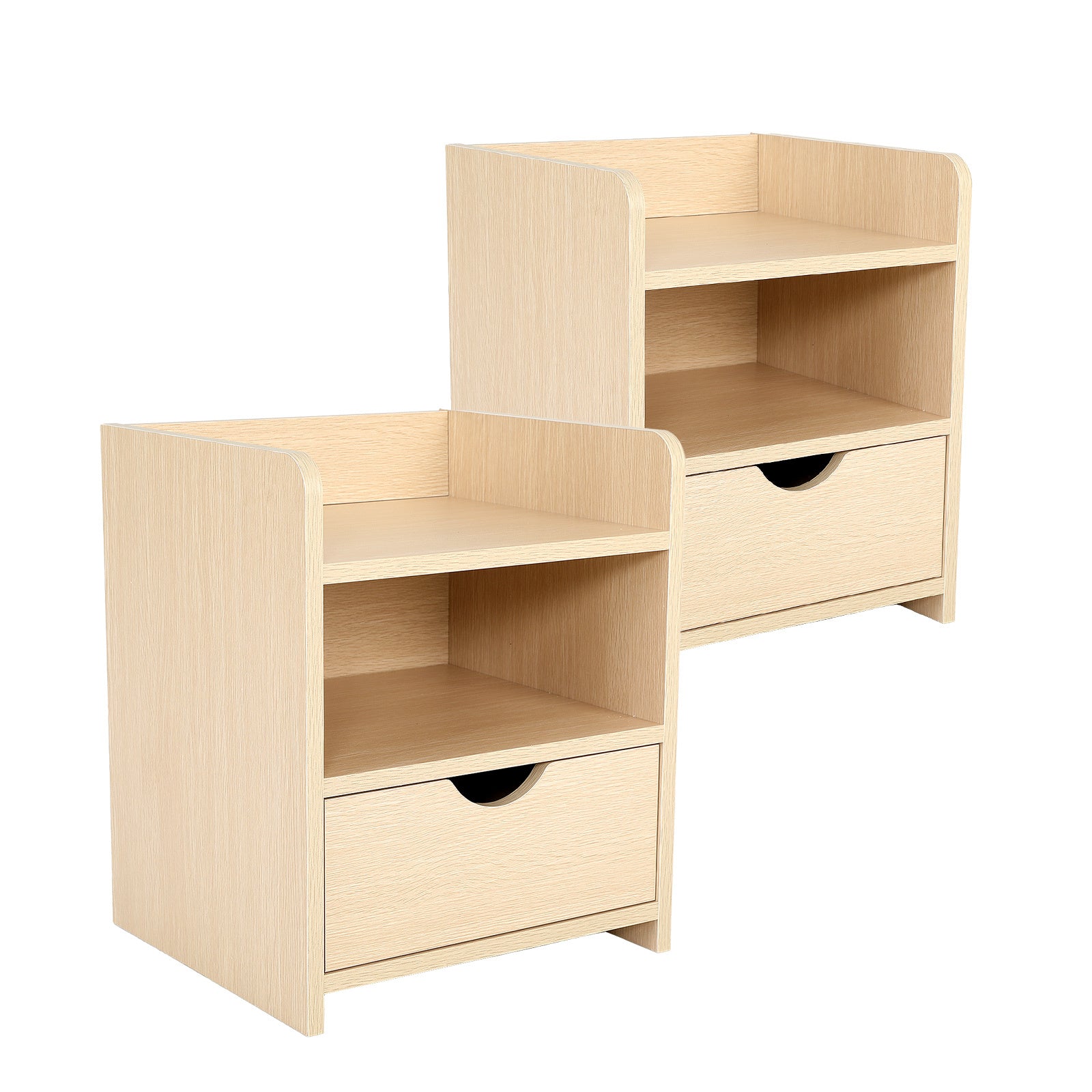 2x Bedside Table | Side Storage Cabinet | Nightstand | Bedroom 1 Drawer | 2 Shelf | LARK | Oak