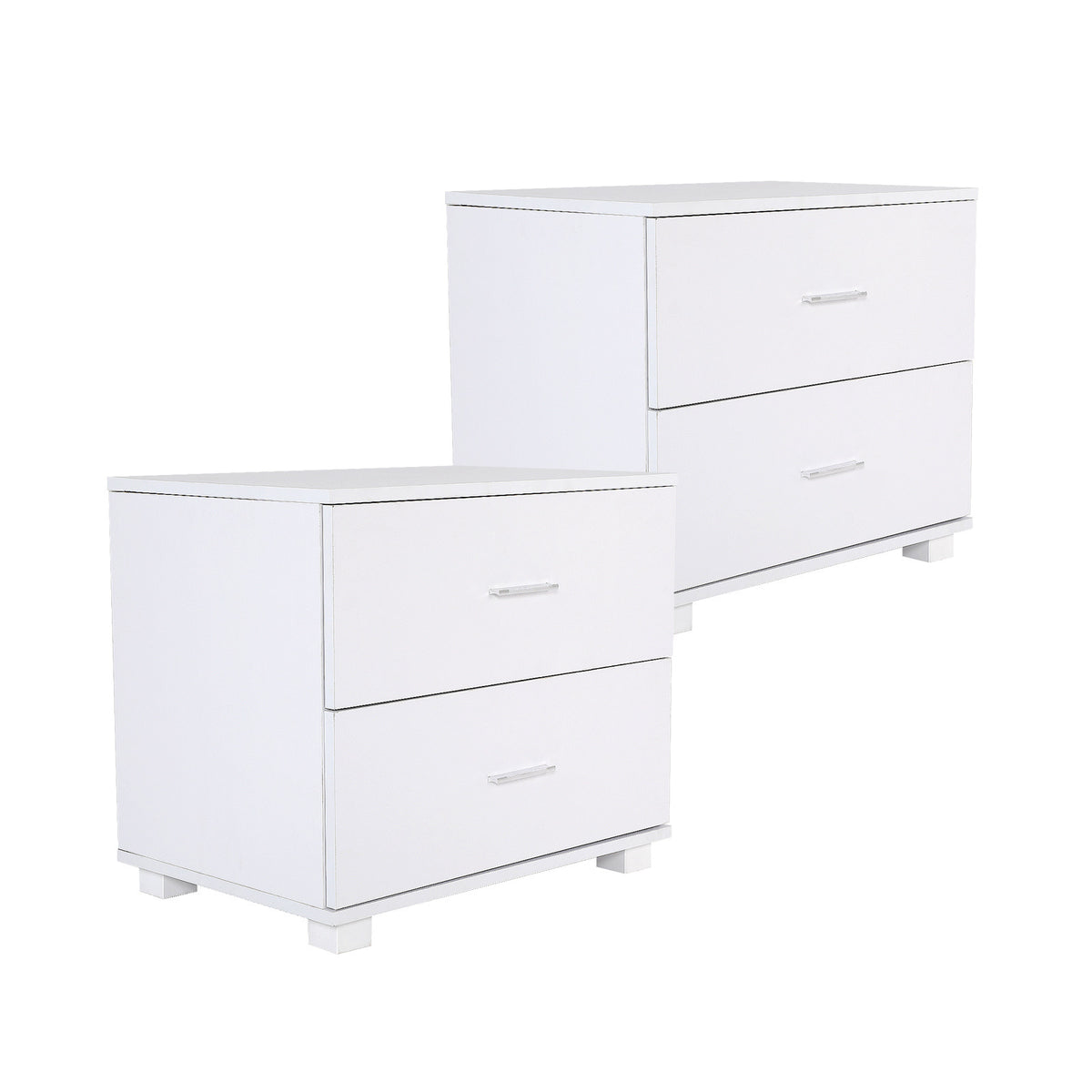 2x Bedside Table | Side Storage Cabinet | Nightstand | Bedroom 2 Drawer | Legs ETTA | White