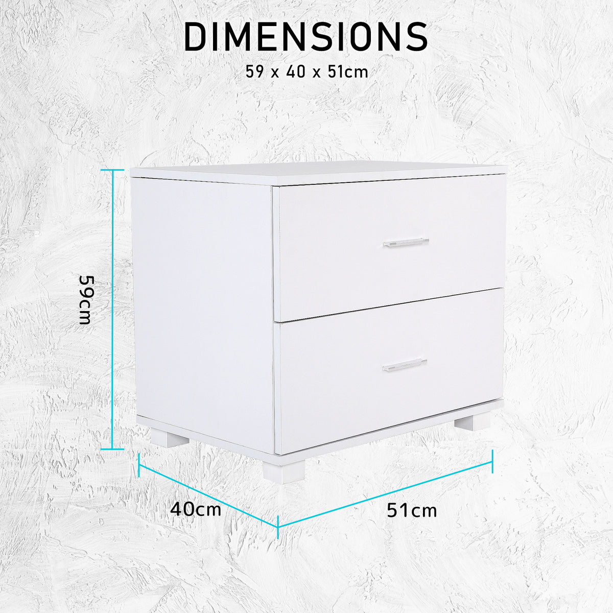 2x Bedside Table | Side Storage Cabinet | Nightstand | Bedroom 2 Drawer | Legs ETTA | White