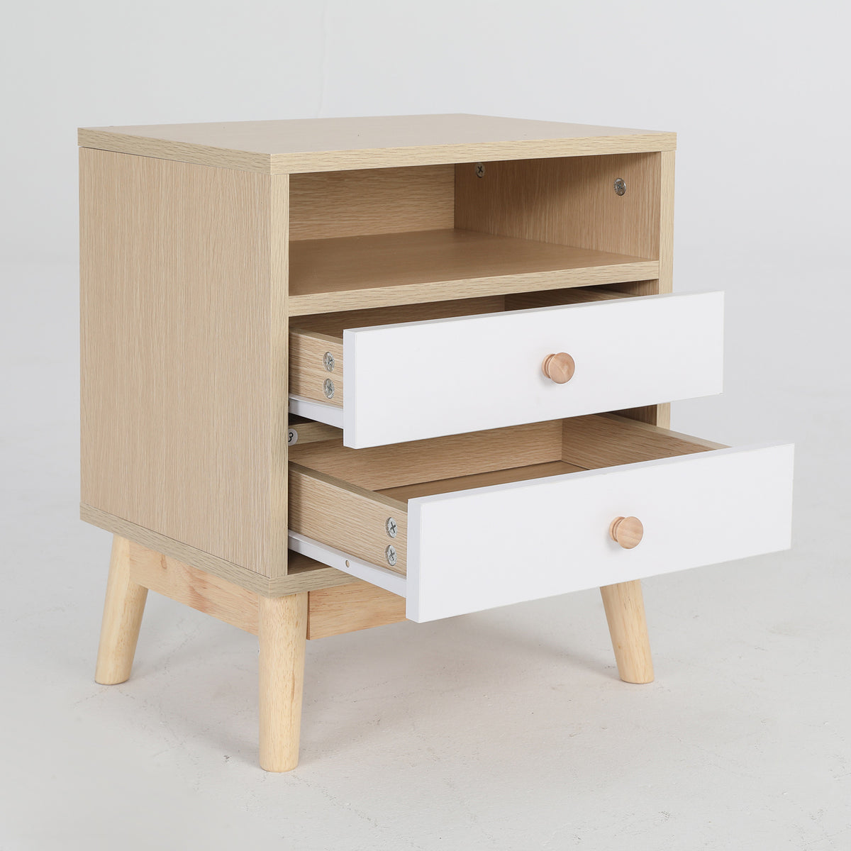 2x Bedside Table | Side Storage Cabinet | Nightstand | Bedroom 2 Drawer | ANYA | Oak