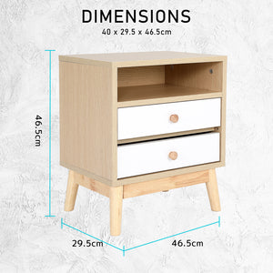 2x Bedside Table | Side Storage Cabinet | Nightstand | Bedroom 2 Drawer | ANYA | Oak